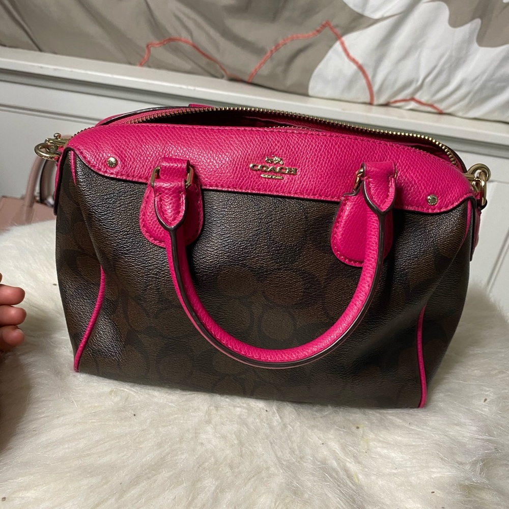 pink and brown coach boston bag